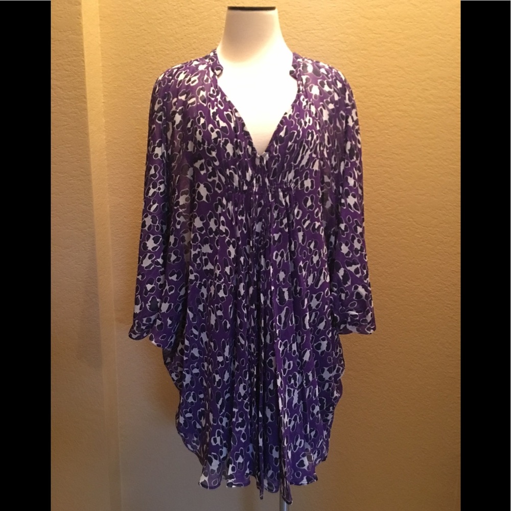 DVF-Silk Bat Wing Purple Leopard  Print Dress